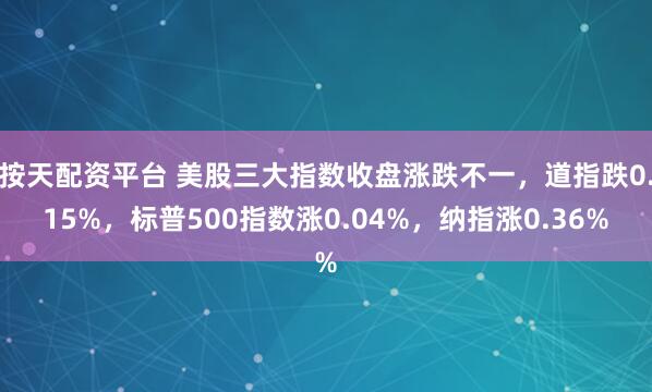 按天配资平台 美股三大指数收盘涨跌不一，道指跌0.15%，标普500指数涨0.04%，纳指涨0.36%